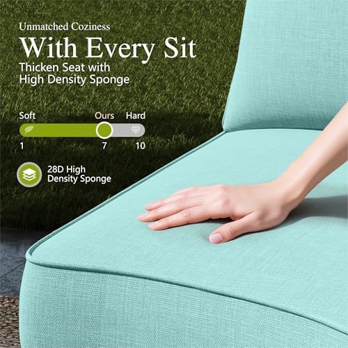 Sophia & William Patio Furniture Set with Fire Pit Table, 8 Piece Outdoor Wicker Conversation Set, Large Rattan Sectional Sofa with Ottoman & 56" Fire Pit Table(Aqua Blue)