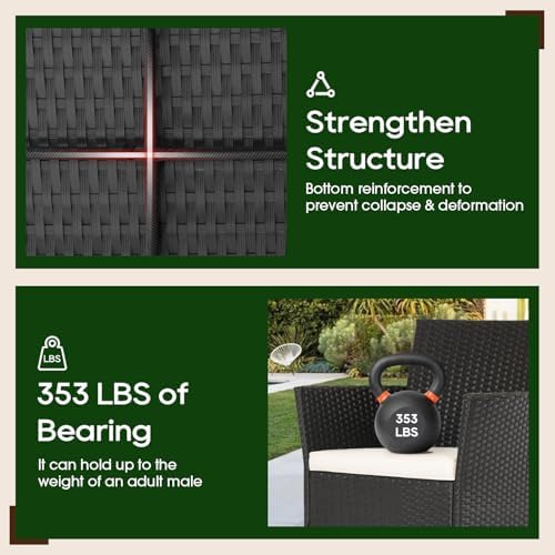 FDW | 4-Piece Patio Furniture Set | Black | Outdoor Wicker Furniture with Coffee Table | Modern Rattan Chairs Conversation Set | Outdoor Seating | Weather-Resistant | for Porch, Garden, Lawn