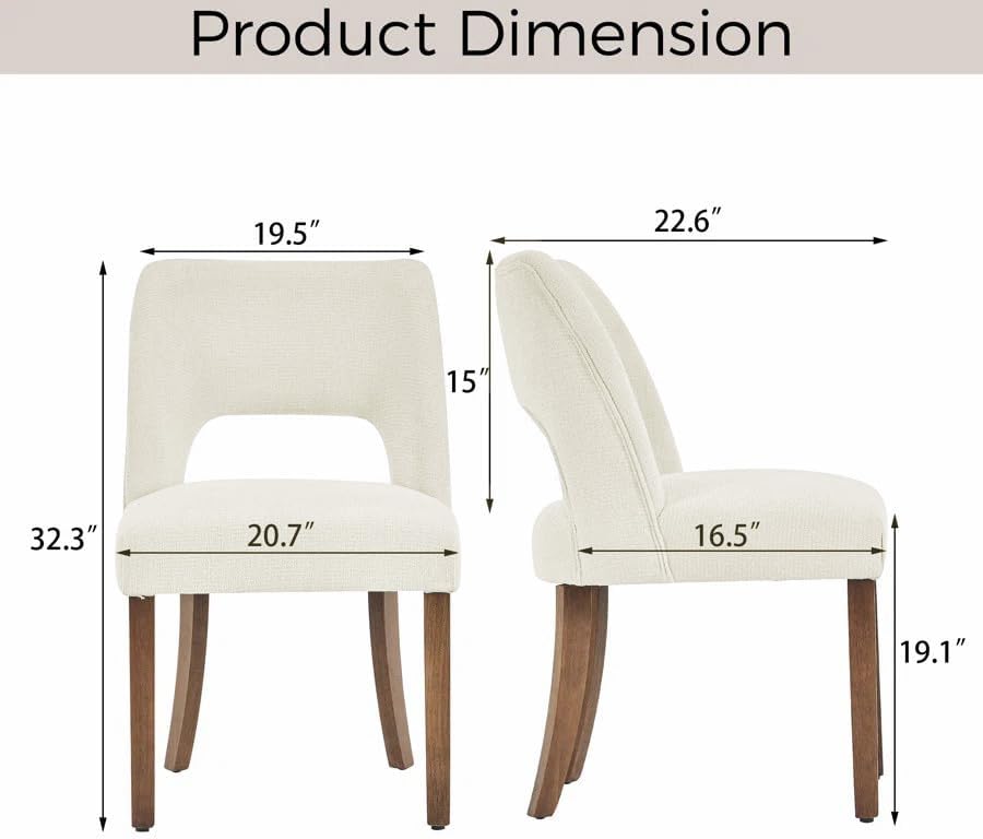 VKNOW Wooden Dining Chairs Set of 2, Modern Fabric Upholstered Dining Room Chair Kitchen Chairs, Farmhouse Dinner Chair for Kitchen Dining Room, Cream