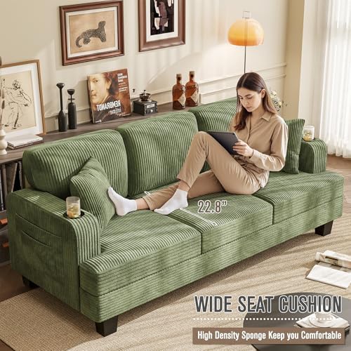 Homall Couches for Living Room, 83" Couch with Soft Deep Seats, Modern Sofa 3 Seater in Corduroy for Apartment, Bedroom (Olive Green)