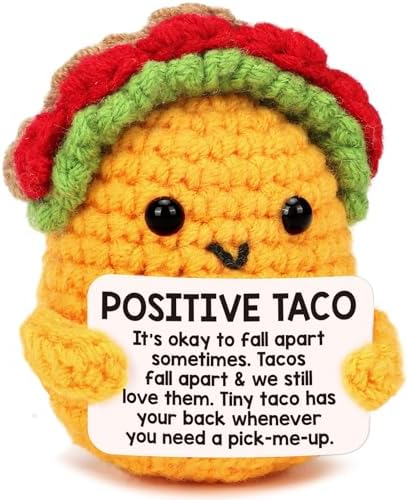 Positive Crochet Taco Birthday Gifts for Women Men Valentines Decor Easter Basket Stuffers Essentials Gift Kids Son Mom Dad Daughter Sister Friend Coworkers Self Care Emotional Inspirational Support