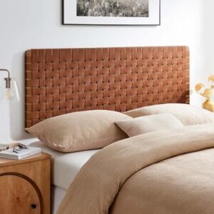 Modway Sparta Vegan Leather Weave Queen Headboard in Walnut Brown, Faux Leather Queen Headboard Only with Wall Mount Design for Bedroom or Guest Room