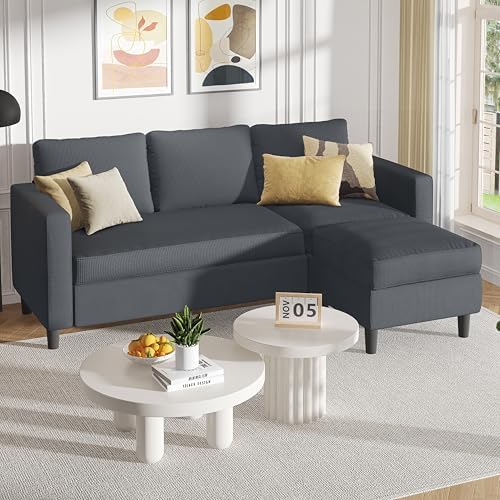 Shintenchi Modern Upholstered Sectional Sofa, L-Shaped Couch with Reversible Chaise for Living Room, New Corduroy Fabric