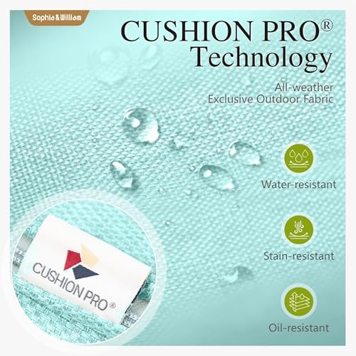 Sophia & William Patio Furniture Set with Fire Pit Table, 8 Piece Outdoor Wicker Conversation Set, Large Rattan Sectional Sofa with Ottoman & 56" Fire Pit Table(Aqua Blue)