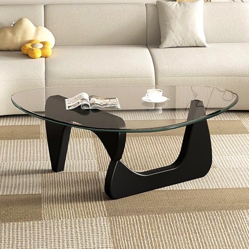 Modern Glass Coffee Table for Living Room, Mid Century Coffee Table, Small Coffee Tables, Suitable for Bedroom Living Room Reception Office Tables (Black/Transparent, Medium)