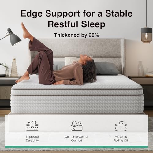 Novilla 12 Inch Queen Size Mattress in a Box, Hypoallergenic & Back Pain Relief, Hybrid Queen Mattresses with Smarts Coils, Fiberglass Free CertiPUR-US Certified Colchones No Box Spring Needed