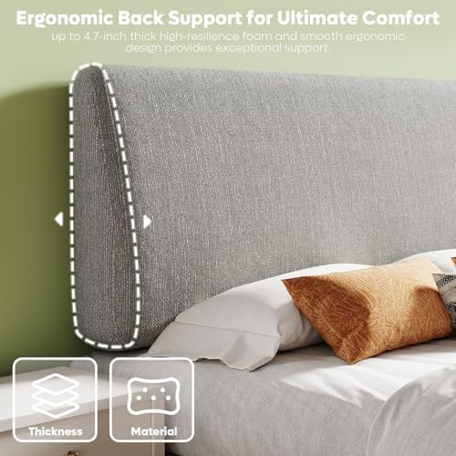 Upholstered Modern Headboard for Queen Size Bed, Height Adjustable and Ergonomic Headboard, Easy Assemble, Sturdy and Durable, Linen Finish, Grey