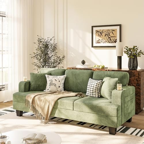 Homall Couches for Living Room, 83" Couch with Soft Deep Seats, Modern Sofa 3 Seater in Corduroy for Apartment, Bedroom (Olive Green)