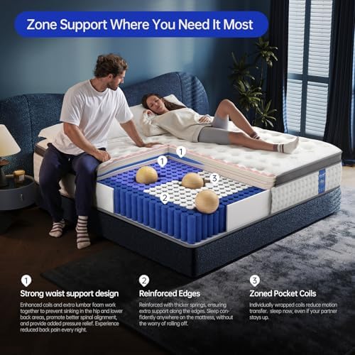 King Size Mattress,12 Inch King Mattress in a Box,Superior Hybrid with Gel Memory Foam or Back & Lumbar Support,100 Night Trial,Maximum Support,Pressure Relief,Zoned Support Spring, Firm