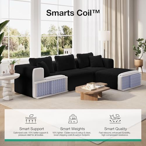 Novilla 106" Modular Sectional Sofa, Modern Cloud Sectional Couch with Smarts Coil® Support, L-Shape Boneless Couch for Living Room Apartments Bedroom, No Assembly Required (3 Seater + 1 Ottoman)