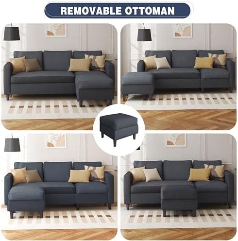 Shintenchi Modern Upholstered Sectional Sofa, L-Shaped Couch with Reversible Chaise for Living Room, New Corduroy Fabric