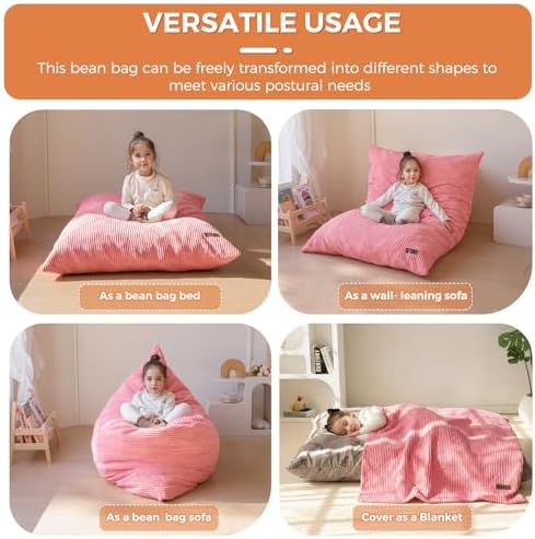 MAXYOYO 3 in 1 Kids Bean Bag Chair Bed, Convertible Chair Folds from Bean Bag to Lounger, Child Floor Sofa for Gaming, Reading, Floor Mattress with High-Density Foam Filling