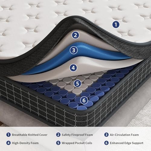 Full Size Mattress, 12 Inch Full Mattress in a Box, Individually Wrapped Pocket Coils for Isolate Motion,Pressure Relief, CertiPUR-US Certified, Support Comfort & Medium Firm