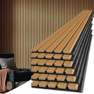 Art3d 6-Pack Acoustic Wood Slat Wall Panels for Interior Decor, 3D Fluted Sound Absorbing Wood Paneling for Accent Wall Ceiling Kitchen Living Room Bedroom Office, 94.5 x 7.9 inch Warm Teak