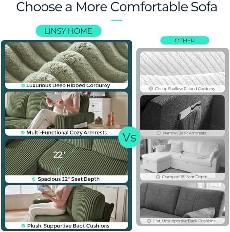 LINSY HOME Sectional Sleeper Sofa with Storage Chaise & USB Charging, Convertible Pull Out Couch Bed Plush Corduroy Modular Sectional Couches for Living Room Apartment (Green)