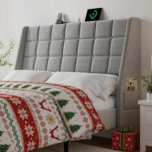 ONBRILL Ergonomic Queen Upholstered Headboard with Charging Station