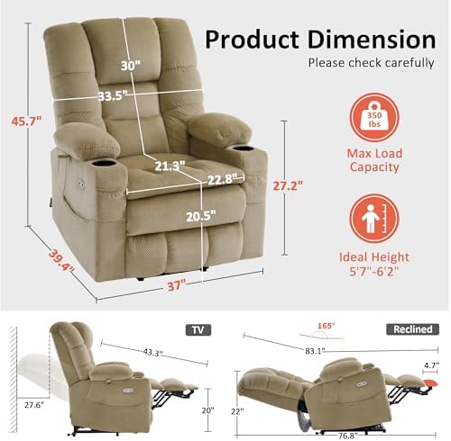 MCombo Large Triple Motor Power Lift Recliner Chair with Massage and Dual Heating, Adjustable Headrest for Tall Elderly People, Fabric 7634 (Beige, Large)