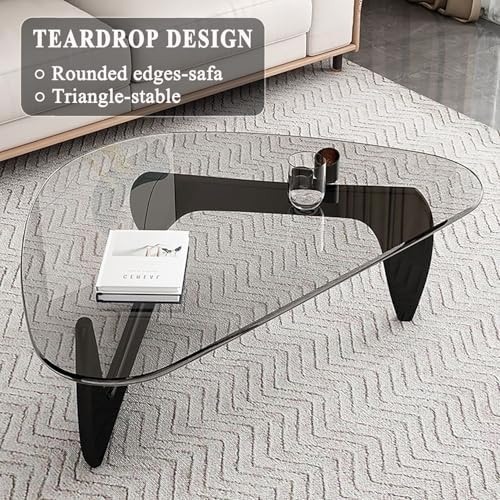 Modern Glass Coffee Table for Living Room, Mid Century Coffee Table, Small Coffee Tables, Suitable for Bedroom Living Room Reception Office Tables (Black/Transparent, Medium)