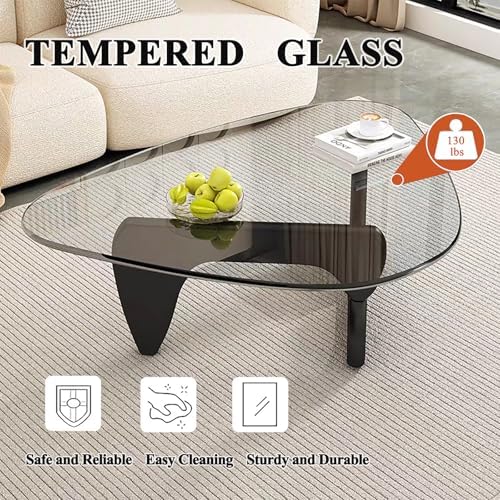 Modern Glass Coffee Table for Living Room, Mid Century Coffee Table, Small Coffee Tables, Suitable for Bedroom Living Room Reception Office Tables (Black/Transparent, Medium)