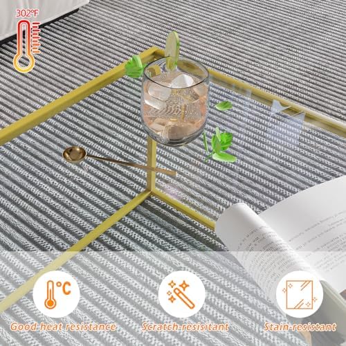 Glass Coffee Table Modern Center Table,Minimalist Coffee Table Sofa Side Tea Table for Living Room,Tempered Glass-top with Sturdy Metal Frame, Easy Assembly,26.4 x 26.4 x 15.7 Inches, Gold