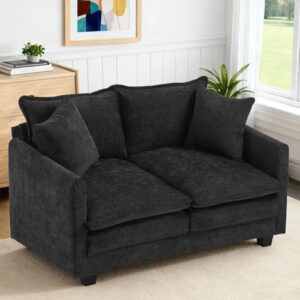 Loveseat Sofa Cloud Sofa Couch 50'', Modern Loveseats 2 Seat Couch 27" Deep Seat with 2 Pillows for Small Spaces Apartment Studio Office Bedroom Living Room 8834-BLACK