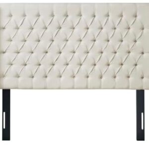 Madison Park Amelia Upholstered Headboard | Nail Head Trim Wingback Button Tufted | King, Cream