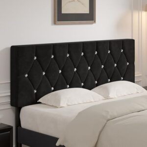 VECELO Tufted Upholstered Headboard Queen Size, with 6 Adjustable Height from 39.8" to 49.8", Button Diamond Design, Easy Assembly, Classic Black