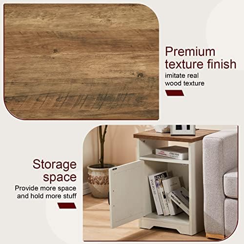 AMERLIFE 4-Piece Farmhouse Table Set Includes Sliding Barn Door TV Stand, Coffee Table& Two End Tables, Side Table with Charging Station and USB Ports, for Living Room, Distressed White, 66"