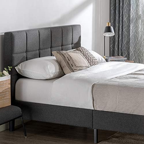 Zinus Lottie Upholstered Platform Bed Frame, Mattress Foundation, Wood Slat Support, No Box Spring Needed, Easy Assembly, Grey, Twin
