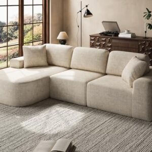 Dowinx 107'' Modular Sectional Sofa Couch with Chaise, No Assembly Required, Modern Bouclé-Inspired Upholstery, Convertible L-Shaped Design for Living Room – Oatmeal Beige