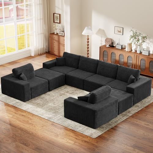 137" Modular Sectional Sofa U Shaped Cloud Couch with Deep Seat, Boneless Couch with 2 Ottomans, Sleeper Sofa 8 Seater Sectional Couches for Living Room Bedroom Apartment, No Assembly Required, Grey