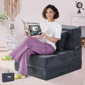 Folding Sofa Bed, 4 in 1 Convertible Sleeper Chair with Pillow, Single Memory Foam Fold Out Chair Bed, Modern Floor Futon Sofa Couch Mattress for Living Room/Guest/Apartment, Dark Grey