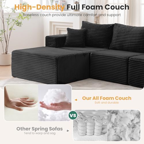 137" Modular Sectional Sofa U Shaped Cloud Couch with Deep Seat, Boneless Couch with 2 Ottomans, Sleeper Sofa 8 Seater Sectional Couches for Living Room Bedroom Apartment, No Assembly Required, Grey