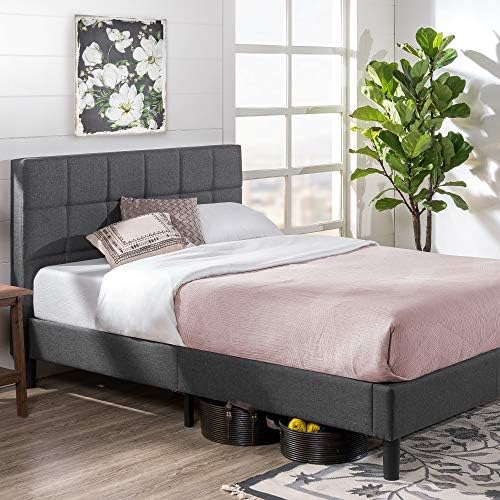 Zinus Lottie Upholstered Platform Bed Frame, Mattress Foundation, Wood Slat Support, No Box Spring Needed, Easy Assembly, Grey, Twin