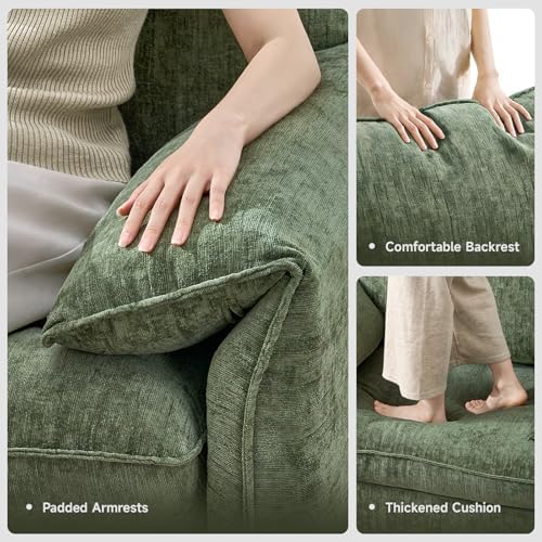 Oversized Accent Chair, Chenille Fabric Reading Chair with High Back, Comfy Armchair with Padded Cushion, Modern Arm Chair for Living Room, Bedroom, Green