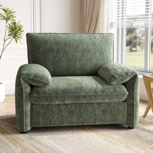 Oversized Accent Chair, Chenille Fabric Reading Chair with High Back, Comfy Armchair with Padded Cushion, Modern Arm Chair for Living Room, Bedroom, Green