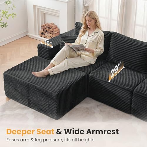 137" Modular Sectional Sofa U Shaped Cloud Couch with Deep Seat, Boneless Couch with 2 Ottomans, Sleeper Sofa 8 Seater Sectional Couches for Living Room Bedroom Apartment, No Assembly Required, Grey