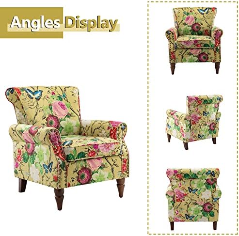 HULALA HOME Modern Wingback Accent Chair with Wood Legs & Removable Cushion, Comfy Upholstered Armchair with Nailhead Trim, Floral Pattern Single Sofa Chair for Living Room Bedroom, Mustard