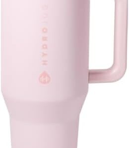 HydroJug Traveler - 32 oz Water Bottle with Handle & Flip Straw - Fits in Cup Holder, Leak Resistant Tumbler-Reusable Insulated Stainless Steel & Rubber Base - Gifts for Women & Men, Pink Sand
