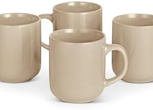 Amazon Basics Ceramic Coffee Mugs, Ceramic 4-Piece Set, 16 oz, Microwave and Dishwasher-Safe, Linen Gray