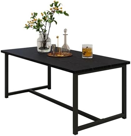 35.4" Rectangular Coffee Table for Living Room, Modern Industrial Style Coffee Table Center Table with Metal Frame for Small Space, Apartment, Office, Easy Assembly, Black