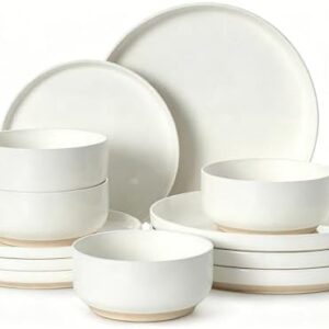 Plates and Bowls Sets, Dinnerware Sets for 4, 12 Pieces Scratch Resistant Dishware Dishes Set, Ceramic Kitchen Dinner Set, Porcelain & Microwave and Dishwasher Safe, Cream White