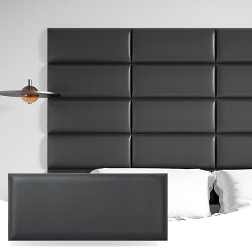 Art3d Peel and Stick Black King Headboard, 12-Pack Upholstered Headboard for Queen, Full-Size Bed, Padded Wall Panel