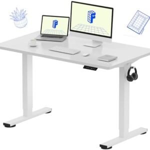 FLEXISPOT EN1 One-Piece Standing Desk, 48"x24" Seamless Desktop Electric Height Adjustable Desk for Home Office, Multi-Monitor Setups & Easy Assembly, White