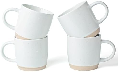 famiware Coffee Mugs for 4, 13 oz Mug Set, Dringking Cup with Handle for Coffee, Tea, Cocoa, Milk, Milkyway serise, White