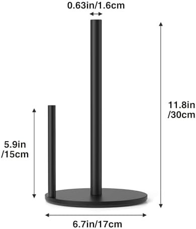 Paper Towel Holder Black, Premium Stainless Steel Kitchen Roll Dispenser, Countertop Roll Organizer with Weighted Base