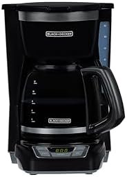 BLACK+DECKER 12-Cup Digital Coffee Maker, Programmable, Washable Basket Filter, Sneak-A-Cup, Auto Brew, Water Window, Keep Hot Plate, Black