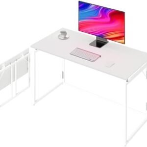Folding Desk - 39.4” Wood Top Foldable Desk for Small Spaces | No Assembly Required Compact Desk for Home Office, Writing, and Study