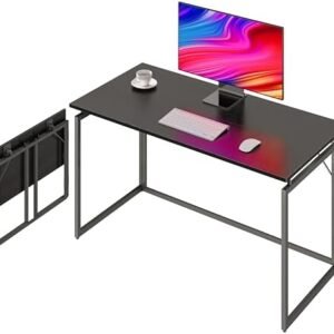Folding Desk - 39.4” Wood Top Foldable Desk for Small Spaces | No Assembly Required Compact Desk for Home Office, Writing, and Study