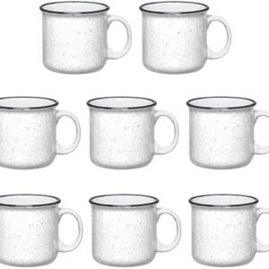Set of 8 Ceramic Campfire Mugs – 15 Oz, White – Coffee & Tea Cups for Home, Work, Travel, Camping – Customizable, Great for DIY, Events, Companies